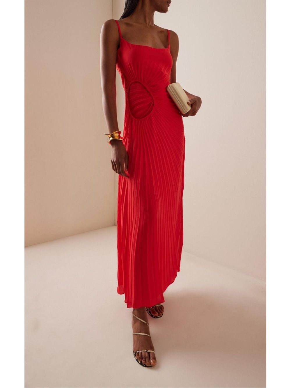 Georgia Hardinge Women's Red Tide Pleated Georgette Maxi Dress NWT